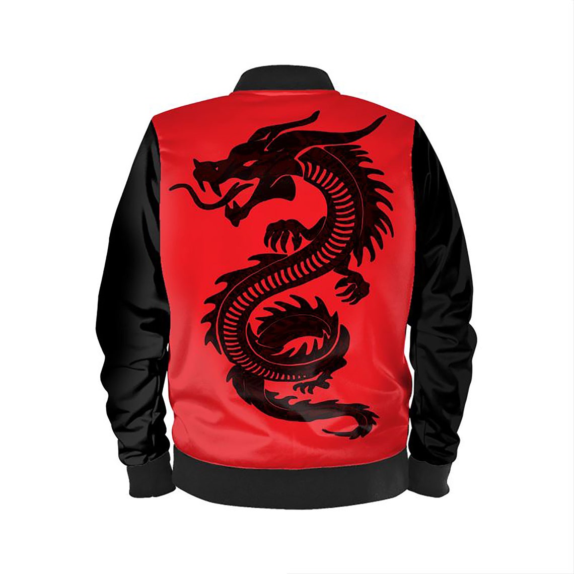 Mens Classic Satin Bomber Jacket Dragon Luxury Black Red Etsy