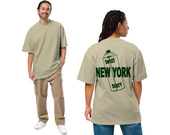 Oversized Eucalyptus T-Shirt mit verwaschener Optik und Print: NEW YORK Sweet Dirty