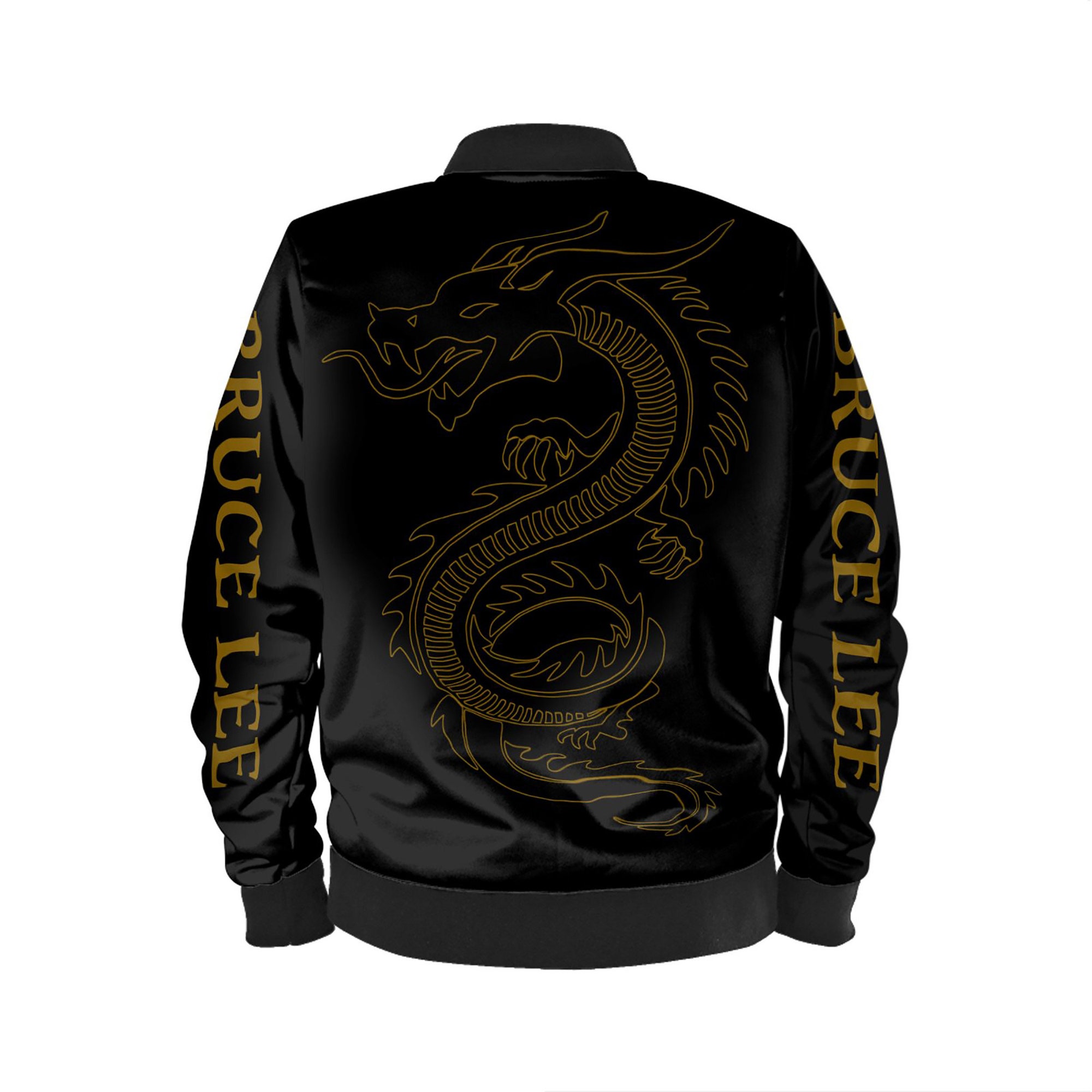 Unisex Bruce Lee Satin Bomber Jacket China Dragon Luxury Black Jacket