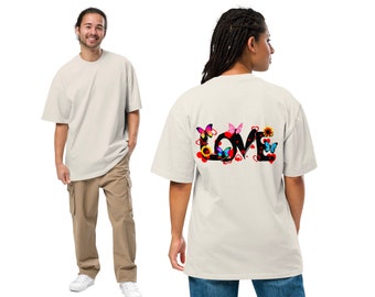 Oversized Knochenfarben Bone T-Shirt mit verwaschenem Look und Print: LOVE Herz Schmetterlinge