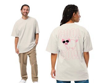 Oversized Unisex T-Shirt mit verwaschenem Look in Knochenfarben  mit Print: COOL SOW