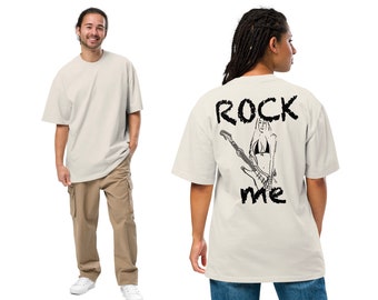 Oversized Unisex T-Shirt mit verwaschenem Look in Knochenfarben und Print: ROCK ME