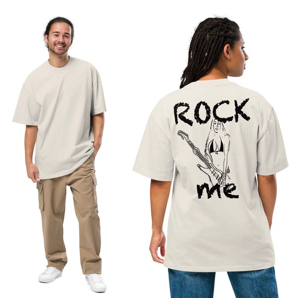 Oversized Unisex T-Shirt mit verwaschenem Look in Knochenfarben und Print: ROCK ME