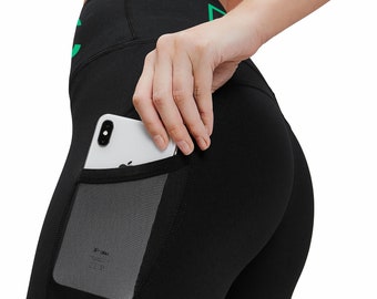 Nachhaltige Schwarze Bambus ABC Body Sport Leggings für Frauen mit Handy-Tasche - Perfekt für Joggen, Yoga und alle Arten von Fitness