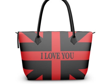 I Love You England Nappa Leather Designer Handbag English Flag Handmade Genuine Leather Black Red Shoulder Bag