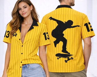 Unisex Yellow Pinstripe Skater A13 Oversize Summer Shirt