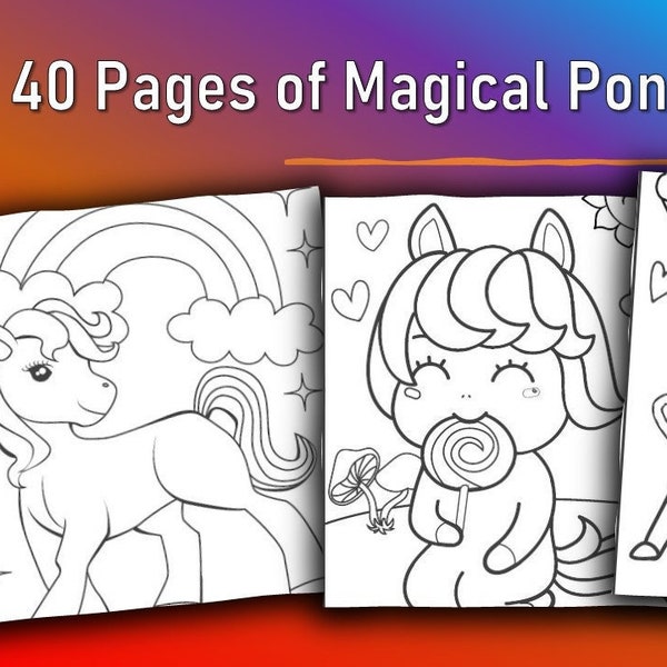 Cute Pony Coloring Pages | Horse Cartoon Bundle With Instant Digital Download | Beautiful Unicorn Children Artistic Gift Activity