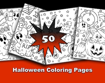 Halloween Coloring Pages | Classroom Fun | Spooky Cute Book of 50 | High Detail | Digital Download PDF Printable | Children Crayon Project