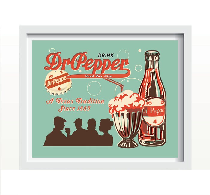Vintage Dr. Pepper Red White Turquoise Wall Art Decor Photo Print