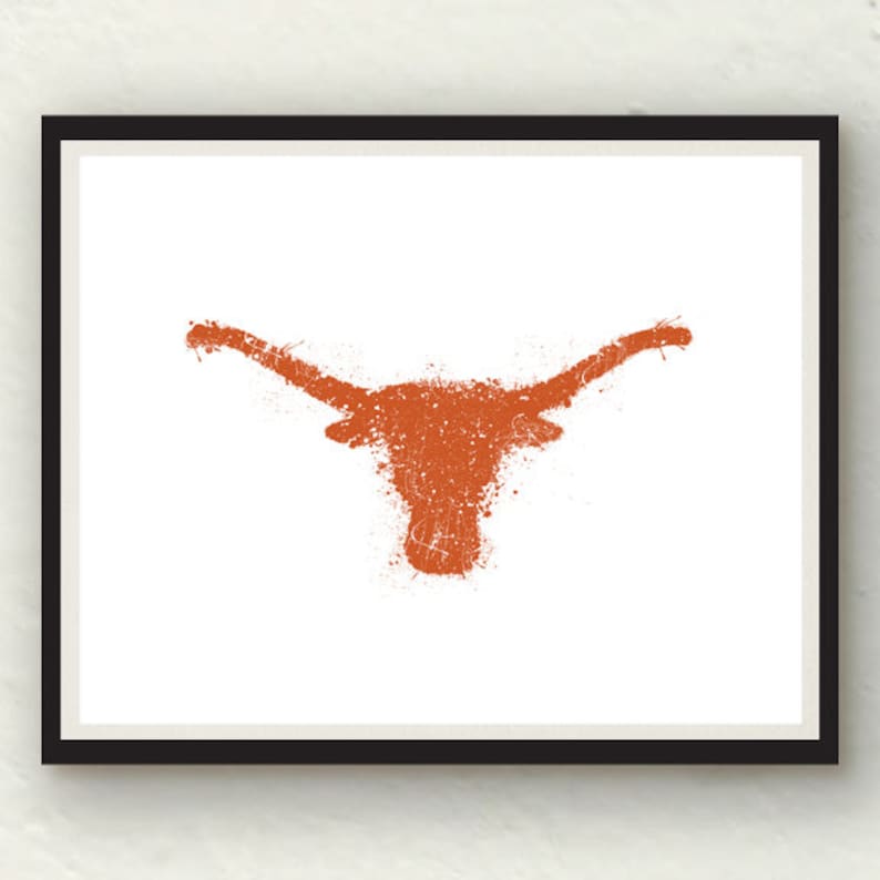 Longhorn Paint Splatter Black Gray Burnt Orange Art Print Wall Art ...