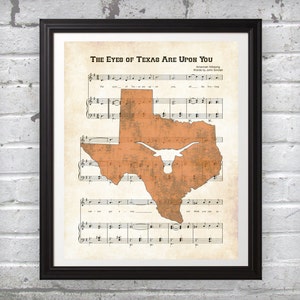 Eyes of Texas Sheet Music Art Print Featuring State of Texas and Longhorn