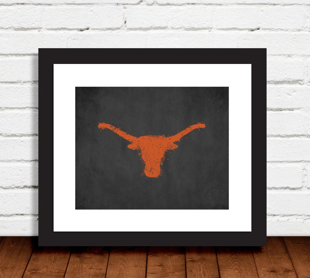 Longhorn Paint Splatter Black Gray Burnt Orange Art Print Wall Art ...
