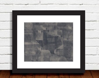 State of Texas Map Gray Navy Blue Print Texas Wall Art Decor Photo Print