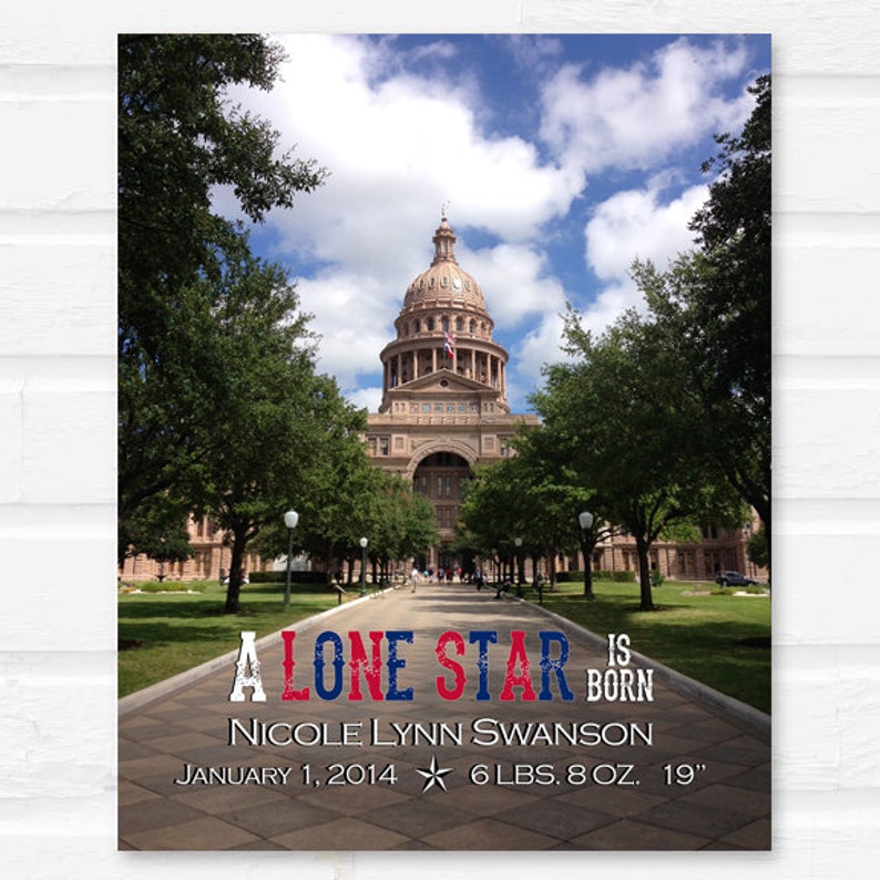 Customizable Birth Announcement With Texas State Capitol Photo Etsy