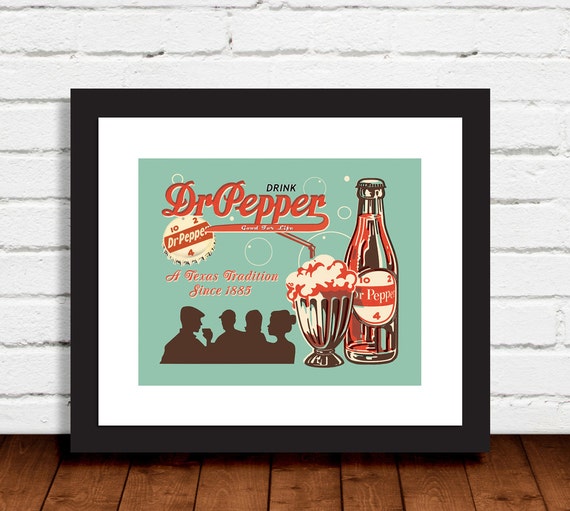 Vintage Dr. Pepper Red White Turquoise Wall Art Decor Photo Print