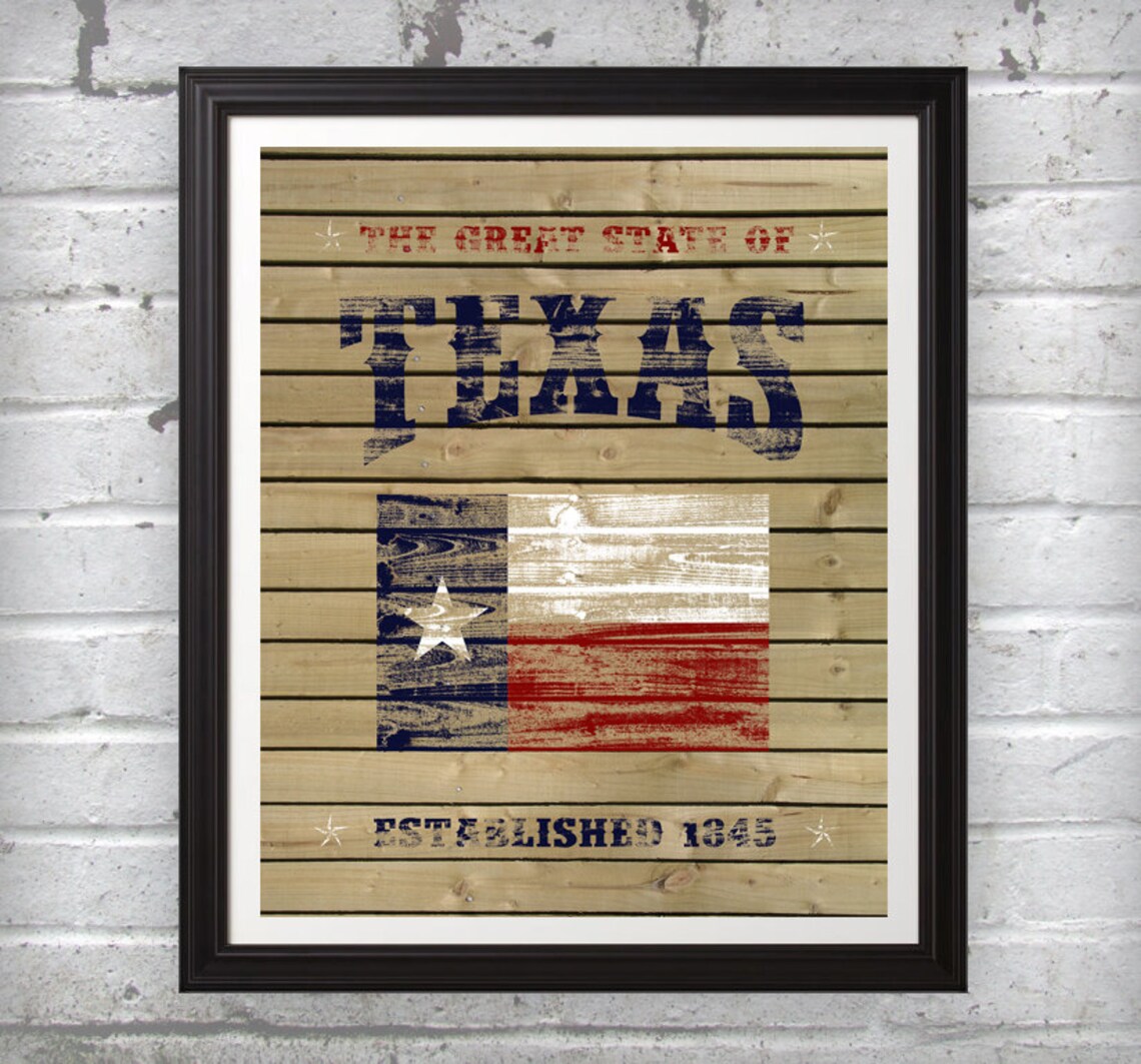 Great State of Texas Flag on Rustic Brown Wood Background Wall - Etsy