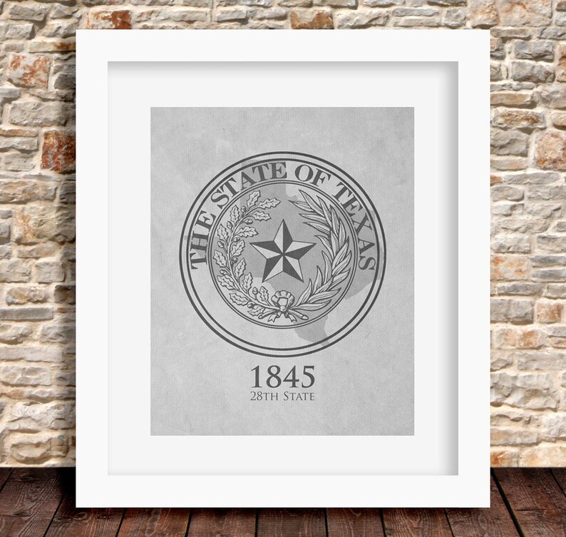 State Seal of Texas 1845 28th State Black White Print Wall Art Decor ...