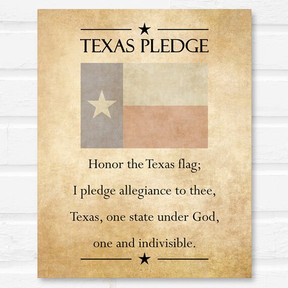 Texas Pledge Red White Blue Beige Rustic Wall Art Decor Photo Etsy