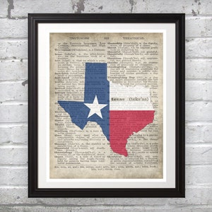 State of Texas Print Featuring Texas and Texas Flag Combo on Dictionary Page