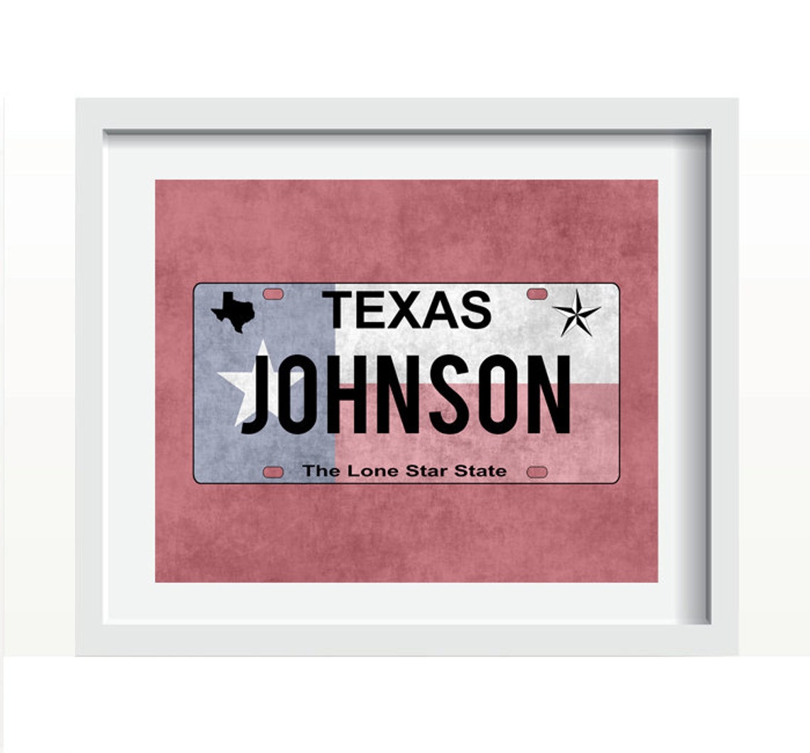 Custom Texas License Plate Various Colors Art Print Wall Art Etsy