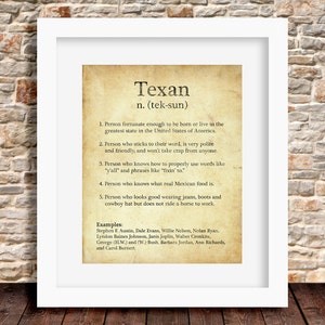 Texan Definition on Dictionary Page brown rustic home wall art print decor