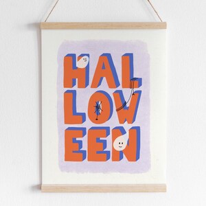 Poster halloween | boho stijl halloween | halloween decoratie schattig | lila spookje
