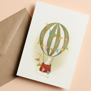 Carte d'oie en montgolfière | carte de voeux carte postale a6 | félicitations | illustration dessinée à la main