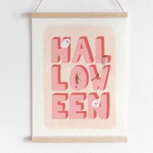 Poster halloween | boho stijl halloween | halloween decoratie schattig | roze spookje