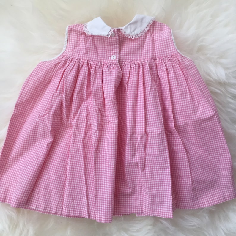 Vintage 60s 1960s swing dress baby toddler girl kitten cat pink gingham