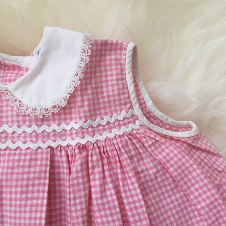 Vintage 60s 1960s swing dress baby toddler girl kitten cat pink gingham