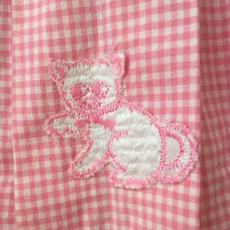 Vintage 60s 1960s swing dress baby toddler girl kitten cat pink gingham