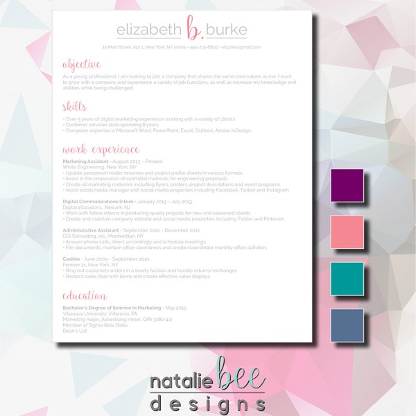 Simple Modern Resume Template - Easy Download printable girly gray customizable professional