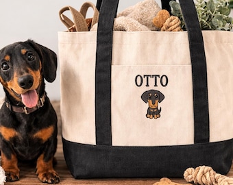 Personalised Embroidered Dog Tote Bag | Custom Name & Breed Canvas Shopper
