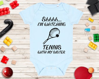 Shhh... I'm Watching Tennis With My Sister Baby Grow - Tennis Baby Vest