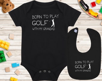 Baby Vest and Baby Bib Gift Set - Born to play Golf With My Grandad