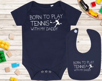 Baby Vest and Baby Bib Gift Set - Born to play Tennis With Daddy