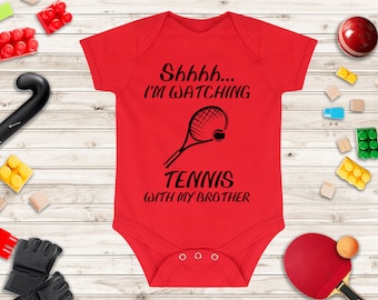 Shhh... I'm Watching Tennis With My Brother Baby Grow - Tennis Baby Vest