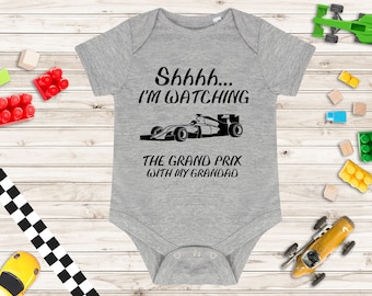 Shhh... I'm Watching the Grand Prix with my Grandad Baby Grow -  Grand Prix Racing Baby Vest - Motor Sport Baby