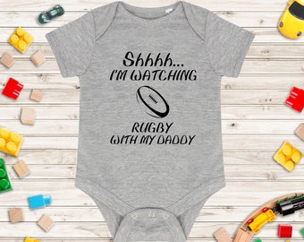 Shhh... I'm Watching Rugby With My Daddy Baby Grow - Rugby Baby Vest