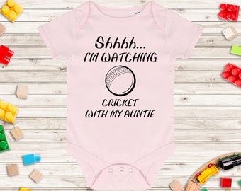 Shhh... I'm Watching Cricket With My Auntie Baby Grow - Cricket Baby Vest