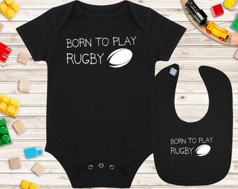 Baby Vest and Baby Bib Gift Set - Born to play rugby