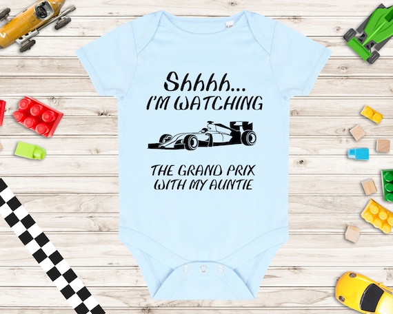 Shhh... I'm Watching the Grand Prix with my Auntie Baby Grow -  Grand Prix Racing Baby Vest - Motor Sport Baby