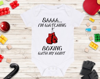 Shhh... I'm Watching Boxing With My Aunt Baby Grow - Boxing Baby Vest