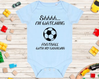 Shhh... I'm Watching Football With My Grandma Baby Grow - Football Baby Vest