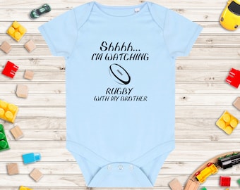 'Do Not Disturb Busy Watching Rugby With My Daddy' Baby Boy Girl Sleepsuit Designed and Printed in the UK Using 100% Cotton Material 