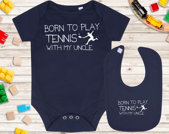 Baby Vest and Baby Bib Gift Set - Born to play Tennis With uncle