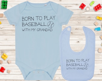 Baby Vest and Baby Bib Gift Set - Born to play Baseball with my Grandad