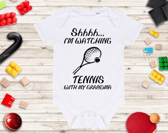 Shhh... I'm Watching Tennis With My Grandma Baby Grow - Tennis Baby Vest