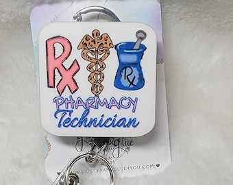 RX, Pharmacy Technician,  Phlebotomist Lab Tech,  Retractable Interchangeable, Doctors Office, Hospital, Medical, ID Badge
