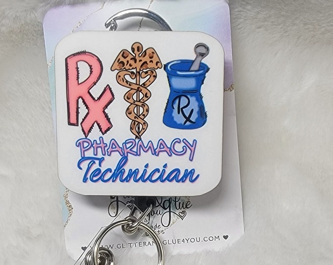 RX, Pharmacy Technician,  Phlebotomist Lab Tech,  Retractable Interchangeable, Doctors Office, Hospital, Medical, ID Badge